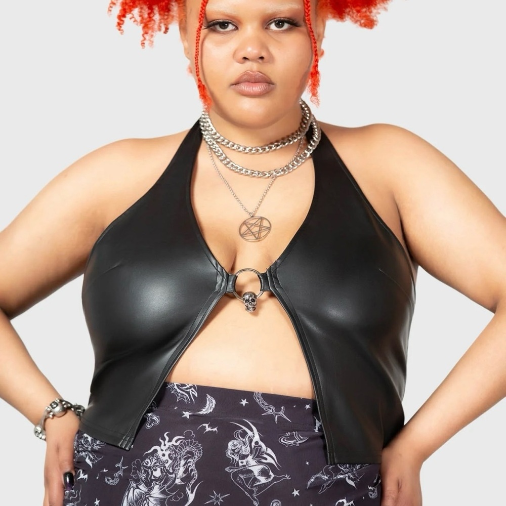 Black Leather Halter Top - Picture 3 of 4